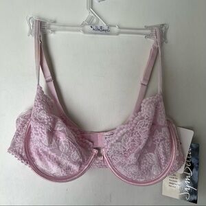 Symbella Vintage Y2K Sheer Pink Floral Lace Bra 36C NWT